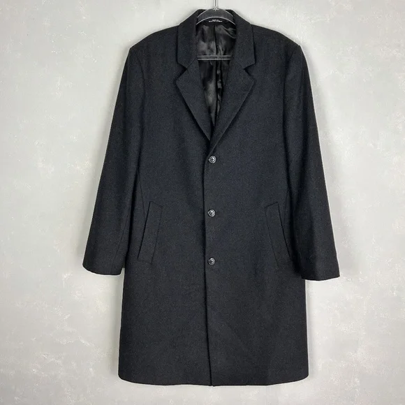 London Fog men's size 42L wool blend long coat dark gray lined - Picture 1 of 16